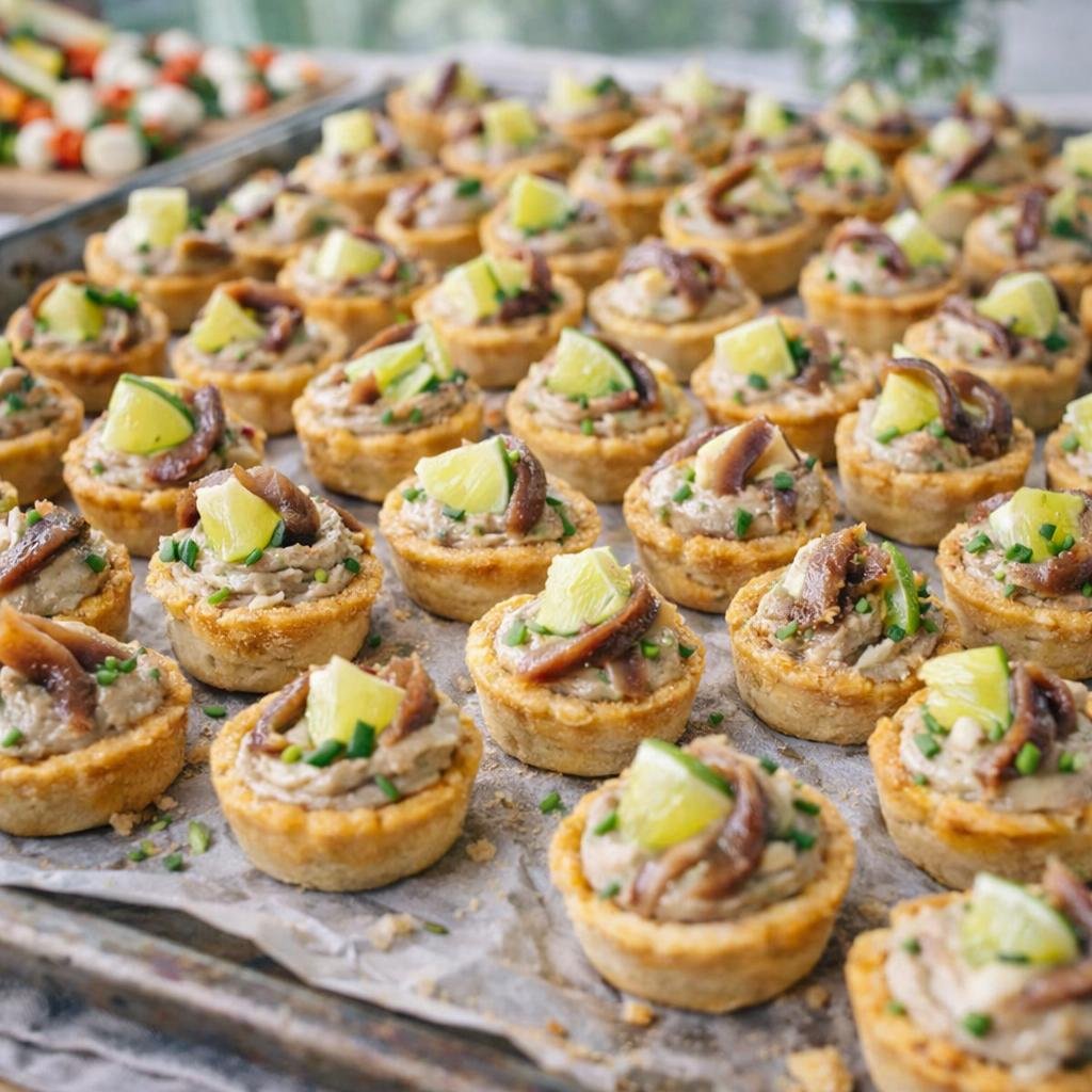 Pasticcini salati con crema di acciughe del Cantabrico e lime